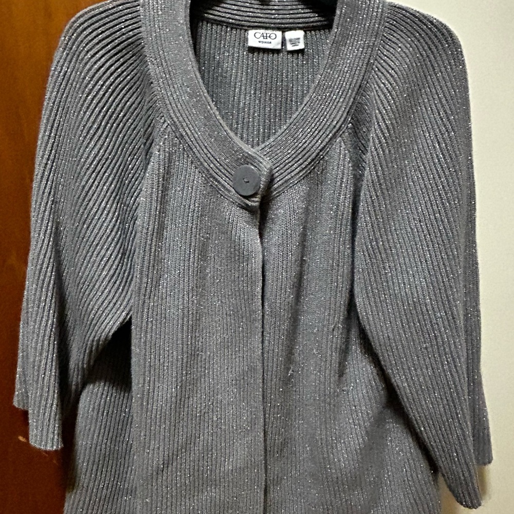 Cato Metallic Gray Ribbed Single-Button Cardigan